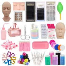 Wimpernverlängerungs-Trainingsset für Anfänger, Übungsmodell, Kopf, Schaufensterpuppe, Augenpads, Pinzette, Bürsten, Make-up-Set, Übungswimpern