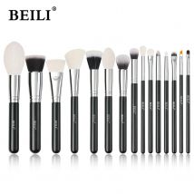 BEILI-brochas de maquillaje de oro rosa, pelo de cabra Natural, base en polvo, colorete, sombra de ojos, 15 unidades