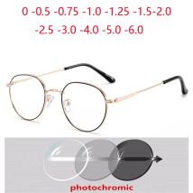 Blaulichtblockierende ovale Kurzsichtigkeitsbrille für Damen, Metall, Polygon, Kurzsichtigkeitsbrille, verschreibungspflichtige Brille, 0–0,5–0,75 bis -4