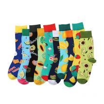 1 Pair Fashion Cotton Women Happy Socks Cute Funny Colorful Fruits Print Harajuku Street Skateboard Girls Dress High Sox