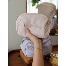 Embroidered Cosmetic Bag Pink & Purple Travel Large Capacity Zipper Storage Pouch Toiletry Bag Large Inner Pouch Solid Color