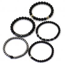 New Fashionable Men Bracelet Set 6mm 8mm Black Onyx Stone Wrap Braslet Hematite Healing Meditation Yoga Accessories Gift For Him