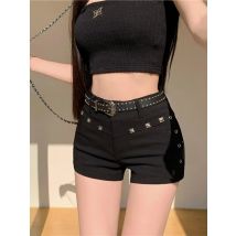 Sexy schwarz besetzte Denim-Shorts für Damen, 2025, Y2K, hohe Taille, Hotpants, Bad Girl, Sommer, weiße Jeans-Shorts für zierliche Mädchen, S-2XL