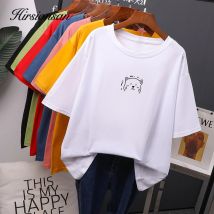 Hirsionsan Kawaii Sommer T Shirt Frauen 2023 Neue O Neck Übergroßen Tees 100% Baumwolle Lose Tees Weiche Casual Weibliche Tops 7 farben