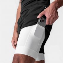 2025 Sommer Herren Doppeldeck-Shorts Reißverschlusstasche Sporthose 2-in-1 schnell trocknende Fitness-Jogging-Shorts große Mesh-Laufshorts
