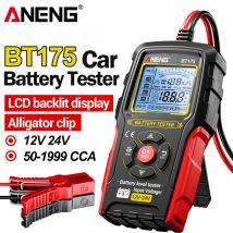 Tester akumulatorów samochodowych 12V 24V Cyfrowy analizator alternatora z wyświetlaczem ANENG BT175 z izolowanymi klipsami krokodylkowymi