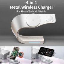 Caricabatterie wireless 4 in 1 Guscio in metallo Stazione di ricarica rapida magnetica da 15 W Supporto per iPhone 12-17 Telefoni cellulari Airpods Apple Watch