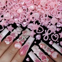 50 Stücke Perle Rosa Schleife Herzförmige Gemischte Nageldekorationen Kawaii Nail art Charms Stern Schmetterling DIY Nagelzubehör