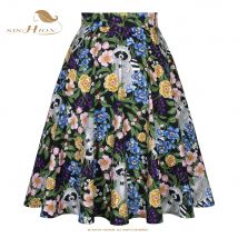 Sishion Tier Waschbär Blumen gedruckt Frauen Baumwolle Rock vd0020 hohe Taille schwarze Blumen 50er 60er Jahre Vintage Röcke Falda Mujer