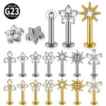1pcs Titanium Round CZ Flower Side Internal Thread Labret Lip Stud & Ear Stud Cartilage Helix Tragus Piercing Jewelry For Women