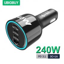 Ubigbuy caricabatteria da auto 240W PD 3.1 140W PPS 45W adattatore per telefono da auto USB C a ricarica Super veloce per laptop MacBook Pro iPhone Samsung
