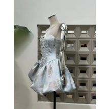 Neue trendige Frauen elegante bestickte Perlen Retro Sexy trägerlose Kleider Vintage Promi Festival Kleider Geburtstag Outfit