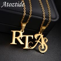 Atoztide Personalized Custom Name Necklaces for Women Double Initials Letters Pendant Stainless Steel Link Chain Jewelry Gift