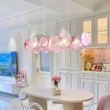 Pink Glass Pendant Light French Retro LED Color Living Room Dining Room Study Kitchen Island Bedroom Luxurious Crystal Light