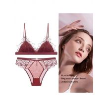MOYISU Pure Desire Victoria French Lace Embroidered Lingerie Women's Thin Cup Triangle Cup Bra Set Comfortable No Underwire