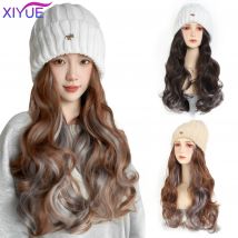 XY Synthetische Mütze, Perücke, Mützen, Mütze mit Haar, Perücken für Frauen, langes gewelltes Haar, warm, weich, Ski, gestrickt, Herbst-Winter-Mütze, hitzebeständig