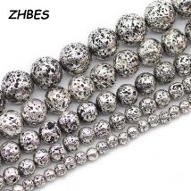 4/6/8/10/12MM Natürliche Lave Stein Vulkanische Antike silbrig Spacer Runden Lose Perlen für DIY Schmuck Machen Armband Zubehör