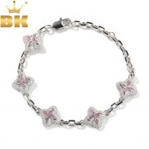 THE BLING KING Small Size Marquise Clover Bracelet Iced Two Tone Pink Cubic Zircon Adjustable Slim Bracelet HipHop Jewelry