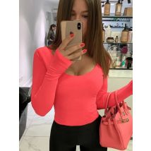 Orange Neon Bodysuit Women Long Sleeve Bodycon Sexy Autumn Winter Streetwear Club Party Outfits Casual Female Clothing