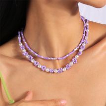 2 Teile/satz Mode Bunte Perlen Halsketten für Frauen Handgemachte Blume Perlen Choker Halsketten Mädchen Party Festival Schmuck Gifs