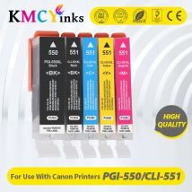 KMCYinks Per Cartucce di Inchiostro Canon PGI-550Bk CLI-551BK CLI-551C CLI-551M CLI-551Y PIXMA iP8750 MG6350 MG7150 MG7550 Stampante
