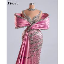 Baby Pink Off Shoulder Cocktail Dresses Heavy Beaded Prom Dress Robe De Soiree Crystals Party Evening Gowns With Slit Customized