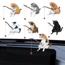 Simpatico gatto da pesca Figura Pesce Paesaggistica Statua di gatto del fumetto Seduto Pesca Piccolo gatto Ornamento Decorazione dell'acquario