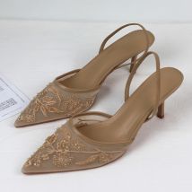 Luxus Marke High Heels Frauen Sandalen Mesh Sticken Elegante Spitzen Damen Slingback Abend Party Hochzeit Braut Kleid Schuhe
