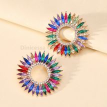 Mode glänzende bunte Strass runde Sonnenblume Dekor Ohr stecker für Frauen Vintage Design Luxus charmanten Charme Schmuck
