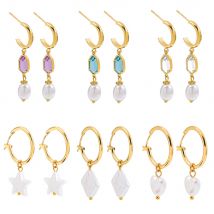 Elegante Stern Herz Liebe Wasser tropfen Imitation Perle Ohrringe Frauen trend ige Rechteck Himes tone Kristall Anhänger Schmuck Geschenk