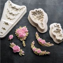 Fai da te Vari bouquet di fiori Stampi in silicone Pasta di gomma Cioccolato Fondente Sugarcraft Torta Bordo Strumenti di decorazione