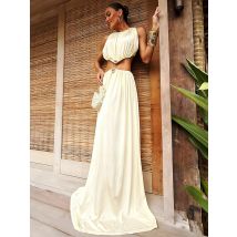 Nibber Taillelloses Maxikleid für Damen, O-Ausschnitt, Metallbesatz, ärmellos, dünn, elegant, Sommer, schick, Hipster, Abschlussball, Party, Urlaub, Vestidos