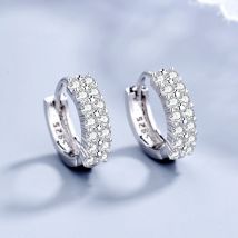 JewelryTop Store Nadel-Ohrringe aus 925er-Sterlingsilber, modischer, hochwertiger Schmuck, zweireihiger Kristall-Zirkon, runder Ohrstecker