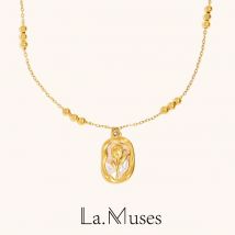 La. Muses Rose Ciondolo Collana di perline Acciaio inossidabile PVD placcato oro Gioielli da collo da donna Accessori quotidiani Regalo