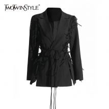 Twot winstyle solide Patchwork Schnür schick Blazer für Frauen gekerbten Kragen Langarm Temperament Blazer weiblichen Modestil