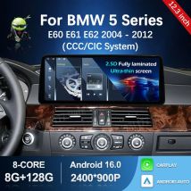 Pantalla Ultrafina de 12.3'' con Android 16 y Bluetooth para BMW Serie 5 E60 E61 E62 2004-2012, Sistema CIC/CCC, Reproductor Multimedia GPS para Auto