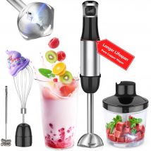 Frullatore ad immersione manuale 5 in 1 - Frullatore a immersione in acciaio inossidabile con 5 velocità, tritatutto, frusta e montalatte