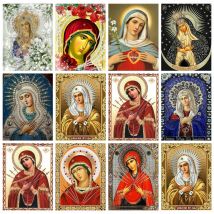 Azqsd Diamant Malerei Jungfrau Mary religiöse Ikone Bilder 5d DIY Stickerei Porträt Mosaik Geschenk Kreuz stich Kits