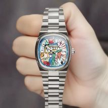 2025 Nuovo orologio da uomo quadrato Quadrante d'arte astratta Orologio di nicchia retrò alla moda Regalo di lusso Orologio al quarzo in oro nero argento Street Style