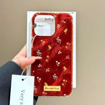 Perforierte Swirl Shell IND Rot Vollbild Kleine Blumen Handyhülle für iPhone 17 16 15 14 13 12 11 Pro Max XS 7 8 Plus 16e Cover