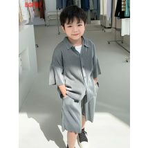 Sommer koreanische Teenager Jungen dünne gerippte lose Kleidung Set Hemd Shorts 2 Stück lässig Kurzarm Kinder Sets 2-12y