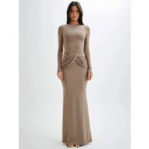 Mozision Diagonal Kragen Langarm Maxi Kleid Für Frauen Herbst Winter Neue Feste Hohe Taille Geraffte Bodycon Sexy Langes Kleid