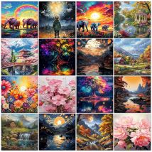 PhotoCustom Ölgemälde nach Zahlen Landschaften Acryl Zeichnung Leinwand Malen nach Zahlen Landschaft für Erwachsene Home Dekoration Geschenk