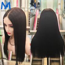 Parrucca per capelli umani diritta con osso super doppio disegnato con chiusura in pizzo 2x6 HD Parrucche per capelli umani vietnamiti grezzi neri naturali per donne nere