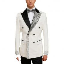 Dazzling Luxury Beaded Men's Slim Fit Suits 2 Pieces Engagement Banquet Outfit Double Breasted Peak Lapel Suit Set Dancing Wear