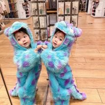 Simpatico costume da mostro Sully per bambini Halloween Kawaii Outfit Baby Boy Girl Abbigliamento cosplay invernale Caldo morbido pagliaccetto Abito blu