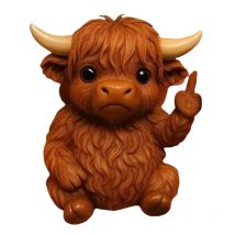 Humorous Resin Animal Statue with Middle Finger, Highland Cow Frog Sculpture, Mini Desk Ornament
