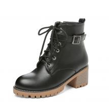 Brand Design Autumn Women High-heel Platform Boots PU Leather Zipper Motorcycle Boots Winter  Zapatos Mujer 33-43 Khaki Black