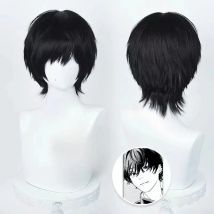 Synthetische Anime Chainsaw Man Yoshida Hirofumi Cosplay Perücke 35 cm Kurze Schwarze Hitzebeständige Haar Mann Party Perücken