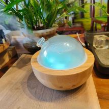 Glasdiffusor für ätherische Öle mit Echtholzsockel, 200 ml Ultraschall-Aromatherapie-Diffusor, Glaskuppel-Luftbefeuchter, LED-Licht verfügbar